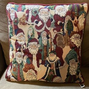 Santa Collage Tapestry Throw Pillow Burgundy Christmas
